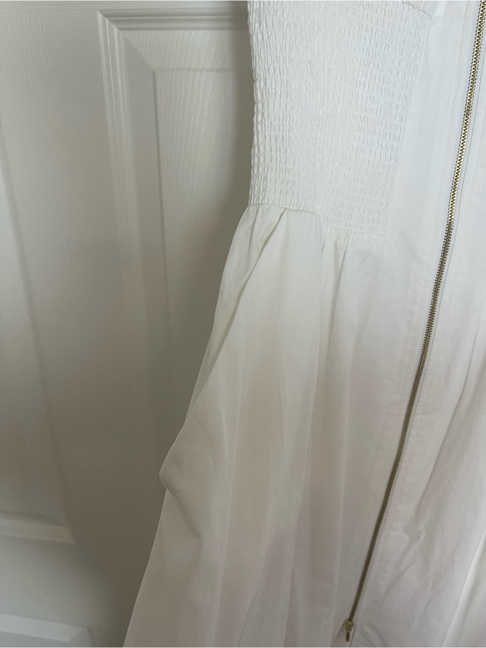 Anthropologie White Sleeveless Zip-Front Smocked-Waist Midi Dress - Picture 7 of 9